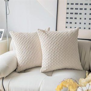 Pillow Covers Decorative Set of 2 Striped Corduroy Plush Velvet Pillowcases